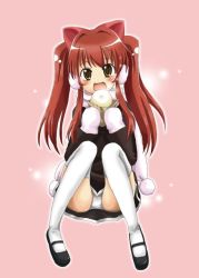 Rule 34 | 1girl, :d, aloe, aloe (quiz magic academy), animal ears, bad id, bad pixiv id, blush, brown eyes, cat ears, mittens, open mouth, panties, pantyshot, pochi (pochi-goya), quiz magic academy, red hair, scarf, smile, solo, thighhighs, twintails, underwear, white panties