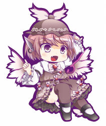 Rule 34 | 1girl, animal ears, ass, bird ears, bird wings, black footwear, blush, brown dress, brown hat, brown thighhighs, dnk, dress, earrings, fang, frilled dress, frilled sleeves, frills, full body, grey eyes, hat, highres, holding, holding microphone, jewelry, long sleeves, microphone, mystia lorelei, open mouth, pink hair, shoes, short hair, simple background, single earring, sleeve garter, smile, solo, thighhighs, touhou, white background, white wings, wide sleeves, winged footwear, winged hat, wings