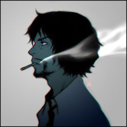 Rule 34 | 10s, 1boy, cigarette, male focus, portrait, profile, sapon, shibazaki kenjirou, smoking, solo, zankyou no terror