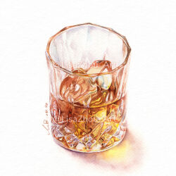 Rule 34 | alcohol, cup, dated, drink, drinking glass, food, food focus, ice, ice cube, lisazhou art, no humans, original, painting (medium), simple background, traditional media, twitter username, watercolor (medium), white background