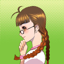 Rule 34 | 00s, akizuki ritsuko, braid, cute &amp; girly (idolmaster), glasses, idolmaster, idolmaster (classic), idolmaster 1, lips, sakamoto mineji, smile, solo, twin braids