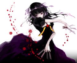 Rule 34 | 10s, 1boy, androgynous, awara kayu, bare arms, black dress, black hair, blood, blood on face, blood splatter, bow, covered mouth, crossdressing, dress, flower, hair bow, hair ornament, holding, holding weapon, knife, long dress, looking at viewer, male focus, pale skin, pink bow, red eyes, red flower, red rose, rose, short sleeves, simple background, solo, stitches, suspenders, suzuya juuzou, throwing knife, tokyo ghoul, tokyo ghoul:re, weapon, white background