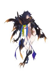 Rule 34 | 1girl, absurdres, bird legs, blue hair, breasts, closed mouth, dark blue hair, feathered wings, full body, gebijiade 89, highres, large breasts, long hair, looking away, looking to the side, monster girl, original, sketch, solo, talons, white background, wings, yellow eyes