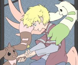 Rule 34 | blonde hair, digimon, digimon (creature), dog, looking at another, lopmon, rabbit, terriermon, wallace (digimon)