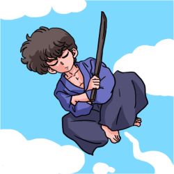 Rule 34 | 1boy, closed eyes, flying, kunou tatewaki, ranma 1/2, solo, sword, wanta (futoshi), weapon, wooden sword