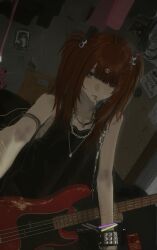 Rule 34 | 1boy, absurdres, ashtray, black tank top, chain necklace, che guevara, cigarette, dog tags, dutch angle, eyeball hair ornament, guitar, hair ornament, highres, hirota tsuu, indoors, instrument, jewelry, looking at viewer, male focus, neck piercing, necklace, original, pentagram, photo (object), red eyes, red hair, self-harm, selfie, skull hair ornament, solo, tank top, trap, two side up, upper body