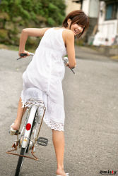 Rule 34 | bicycle, dress, highres, nagasaki rina, photo (medium), short hair, sundress