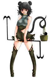 Rule 34 | 1girl, alternate costume, animal ears, aoshima, bare shoulders, disney, dowsing rod, dress, female focus, grey hair, highres, jewelry, mickey mouse, mouse (animal), mouse ears, mouse tail, nazrin, open mouth, pendant, red eyes, short hair, smile, solo, tail, thighhighs, touhou, zettai ryouiki