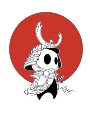 Rule 34 | 1other, absurdres, armor, bug, derivative work, flag background, helmet, highres, hollow eyes, hollow knight, japanese armor, japanese flag, kabuto (helmet), katana, knight (hollow knight), lvl225, samurai, signature, solo, standing, sword, weapon