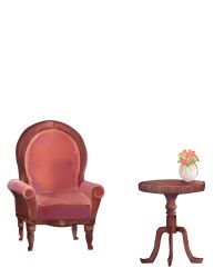 Rule 34 | armchair, chair, commentary request, flower, highres, plant, potted plant, red flower, red rose, rose, rozen maiden, simple background, still life, table, vase, white background, zokunya