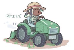 Rule 34 | 1girl, alternate costume, aqua hair, asymmetrical hair, blue hair, blue shorts, blush stickers, brown hat, chibi, chibi only, commentary request, dark-skinned female, dark skin, driving, full body, furrowed brow, gradient hair, grass, green shirt, hat, hat ribbon, hekoningyou (waraningyou), highres, long hair, long sleeves, marina (splatoon), mole, mole on cheek, motion lines, motor vehicle, multicolored hair, nintendo, no mouth, no nose, octoling, plaid, plaid shirt, ponytail, red ribbon, ribbon, shirt, shorts, simple background, solo, splatoon (series), steering wheel, straw hat, suction cups, tentacle hair, tractor, translation request, two-tone hair, two-tone shirt, wavy hair, white background, yellow shirt, | |