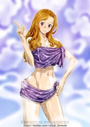 Rule 34 | 1girl, aphelandra, ass, bath, breasts, brown eyes, covered erect nipples, female focus, large breasts, long hair, nel-zel formula, one piece, orange hair, smile, text focus