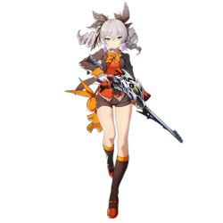 Rule 34 | 1girl, benghuai xueyuan, black socks, blazer, bronya zaychik, bronya zaychik (wolf&#039;s dawn), brown shorts, closed mouth, crossover, drill hair, earrings, expressionless, full body, girls&#039; frontline, gun, hair between eyes, holding, holding gun, holding weapon, honkai (series), jacket, jewelry, kneehighs, long hair, looking at viewer, mary janes, official art, open clothes, open jacket, red footwear, rifle, shadow, shoes, short shorts, shorts, sidelocks, sniper rifle, socks, solo, stuffed animal, stuffed rabbit, stuffed toy, thighs, transparent background, tsurime, twintails, vest, waterkuma, weapon