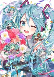 Rule 34 | 6+girls, ;), animal ears, aqua eyes, aqua flower, aqua hair, aqua necktie, aqua rose, artist name, baby&#039;s-breath, basket, beads, black feathers, black sleeves, blurry, boots, bouquet, carnation, chibi, chibi inset, collared shirt, colored tips, colorful, commentary request, confetti, creator connection, crypton future media, daisy, depth of field, detached collar, detached sleeves, dress, easter egg, egg, fake animal ears, feather hair ornament, feathers, flower, food, food-themed hair ornament, fork, fruit, glint, gloves, goggles, goggles on head, goodsmile racing, gradient hair, green eyes, grey shirt, hair flower, hair ornament, hair ribbon, halftone, halterneck, happy anniversary, hatsune miku, hatsune miku happy 16th birthday -dear creators-, headset, high-low skirt, holding, holding bouquet, holding fork, japanese clothes, kimono, lace, lace-trimmed dress, lace trim, layered skirt, long hair, looking at viewer, low-tied long hair, maid headdress, midriff, miniskirt, morikura en, multicolored hair, multiple girls, multiple persona, navel, neck ribbon, necktie, o-ring, one eye closed, orange-tinted eyewear, orange flower, pink flower, pink rose, pink skirt, polka dot, pom pom (clothes), project sekai, purple flower, rabbit ears, racing miku, racing miku (2021), red flower, red rose, ribbon, rose, rose cage (project sekai), round teeth, second-party source, shirt, short kimono, shoulder tattoo, signature, simple background, skirt, sleeveless, sleeveless shirt, smile, straight hair, strawberry, strawberry hair ornament, strawberry miku (morikura), streamers, tareme, tassel, tassel hair ornament, tattoo, teeth, thigh boots, thighhighs, tinted eyewear, twintails, two-tone gloves, upper teeth only, very long hair, vocaloid, waist cape, wavy hair, white background, white flower, white footwear, white skirt, white thighhighs, yellow eyes, zettai ryouiki