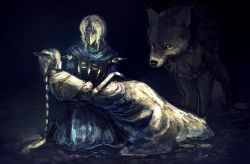 Rule 34 | 2girls, armor, blonde hair, braid, covered face, dark souls (series), dark souls i, dress, dusk of oolacille, great grey wolf sif, grey fur, holding, long hair, lord&#039;s blade ciaran, mask, multiple girls, third-party source, wolf