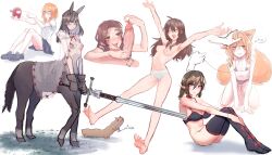 Rule 34 | 6+girls, :d, absurdres, after fellatio, among us, animal ears, arms up, barefoot, black bra, black thighhighs, blush, bra, breasts, brown hair, cape, cat baguette (popopoka), centaur, cleavage, closed eyes, crewmate (among us), fox ears, fox tail, frown, glasses, highres, holding, holding sword, holding weapon, hood, hood down, hooded cape, horse ears, knees up, large breasts, long hair, low twintails, medium breasts, medium hair, multiple girls, nipples, no panties, open mouth, orange hair, original, penis, pointy ears, popopoka, red thighhighs, saliva, see-through cape, shirt, shoes, simple background, sitting, skirt, small breasts, smile, speech bubble, sword, tail, taur, teeth, thighhighs, tongue, tongue out, topless, twintails, underwear, veins, veiny penis, weapon, white background, white shirt