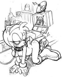 Rule 34 | aku tojyo, all fours, amy rose, breasts, collar, dildo, furry, leash, lowres, omochao, sketch, slave, sonic (series)