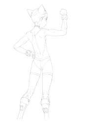 Rule 34 | 1boy, android, atom (tetsuwan atom), boots, choker, from behind, greyscale, male focus, monochrome, original, po-ju, short hair, sketch, solo, tetsuwan atom, white background, unfinished