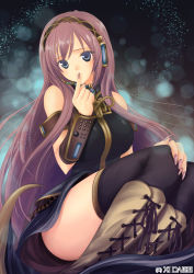 Rule 34 | 1girl, blue eyes, boots, breasts, finger to mouth, headphones, large breasts, long hair, megurine luka, nail art, nail polish, pink hair, pink nails, solo, thigh boots, thighhighs, thighs, vocaloid, xi daisei