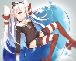 Rule 34 | 10s, 1girl, amatsukaze (kancolle), bad id, bad pixiv id, brown eyes, gloves, hair between eyes, kantai collection, long hair, mitsukichi, school uniform, silver hair, solo, two side up