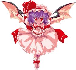 Rule 34 | 1girl, absurdres, alphes (style), arms up, bad id, bad pixiv id, bat wings, blue hair, female focus, full body, game cg, hat, hat ribbon, highres, outstretched arms, oyu no kaori, parody, red eyes, remilia scarlet, ribbon, short hair, solo, spread arms, style parody, touhou, transparent background, wings, wrist cuffs