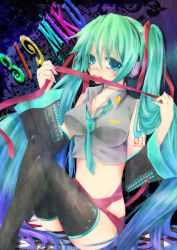 Rule 34 | 1girl, 39, aqua eyes, aqua hair, aya-0w0, bad id, bad pixiv id, character name, dated, detached sleeves, hatsune miku, highres, long hair, necktie, no pants, sitting, solo, thighhighs, twintails, very long hair, vocaloid