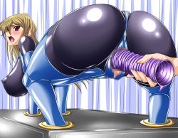 Rule 34 | 1girl, ass, blonde hair, blush, breasts, censored, female focus, game cg, hajime shindo, highres, huge ass, huge breasts, latex, latex legwear, latex suit, leotard, long hair, looking at viewer, looking back, mosaic censoring, nipples, no bra, purple eyes, pussy, sex toy, shiny clothes, spread pussy, sweat, tenjouin asuka, yu-gi-oh!, yu-gi-oh! gx