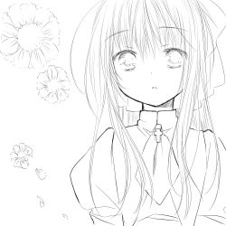 00s 467_(artist) air_(visual_novel) bad_id bad_pixiv_id flower greyscale highres kamio_misuzu lineart long_hair monochrome ponytail school_uniform solo