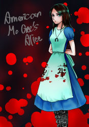 Rule 34 | 1girl, alice: madness returns, alice in wonderland, alice liddell (american mcgee&#039;s alice), american mcgee&#039;s alice, apron, black hair, blood, boots, green eyes, highres, long hair