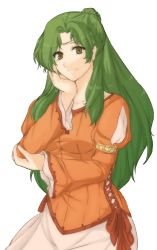 Rule 34 | 1girl, brown eyes, closed mouth, collarbone, crown, dress, earrings, elincia ridell crimea, female focus, fire emblem, fire emblem: path of radiance, fire emblem: radiant dawn, fire emblem heroes, green hair, hair bun, hand on own cheek, hand on own elbow, hand on own face, head rest, jewelry, long hair, long sleeves, looking at viewer, nintendo, ribbon, single hair bun, sitting, smile, solo, transparent background, tridisart