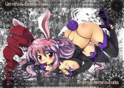 Rule 34 | 1girl, animal ears, ass, black thighhighs, breasts, butt crack, cleavage, cosplay, dimples of venus, female focus, full body, kusanagi mikoto (artist), large breasts, long hair, macross, macross frontier, purple hair, rabbit ears, red eyes, reisen udongein inaba, sheryl nome, sheryl nome (cosplay), solo, thighhighs, touhou