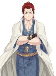 Rule 34 | 1boy, absurdres, alternate costume, closed mouth, crossed arms, fire emblem, fire emblem fates, highres, japanese clothes, looking to the side, male focus, marcsedano, nintendo, one eye closed, red eyes, red hair, saizo (fire emblem), solo, upper body