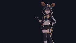 Rule 34 | 1girl, absurdres, bird, black gloves, black hair, black jacket, black thighhighs, chain, choker, commission, cropped jacket, gloves, highres, hood, hood up, hooded jacket, jacket, jewelry, krita (medium), linux, looking at viewer, navel, necklace, os-tan, penguin, pixiv commission, raviolimavioli, solo, thighhighs, tux, yellow eyes