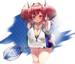 Rule 34 | 1girl, ass, azur lane, bad id, bad pixiv id, black bra, blush, bottle, bra, breasts, bremerton (azur lane), bremerton (scorching-hot training) (azur lane), chain-link fence, fence, gluteal fold, hair between eyes, hair ornament, hairclip, heart, highres, huge breasts, jewelry, long hair, multicolored hair, nail polish, necklace, open mouth, pink eyes, pink hair, racket, scup, shirt, skirt, sleeveless, sleeveless shirt, sportswear, streaked hair, sweat, sweatdrop, tennis racket, tennis uniform, twintails, two-tone skirt, underwear, water bottle, wet, wet clothes, wet shirt, x hair ornament