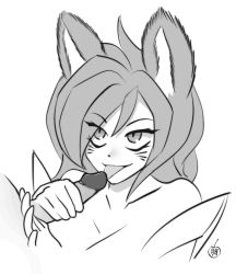 Rule 34 | 1boy, 1girl, ahri (league of legends), animal ears, animated, animated gif, bare shoulders, breasts, cherry-bosoms, cleavage, erection, facial mark, fellatio, fox ears, fox girl, greyscale, handjob, hetero, league of legends, licking, licking penis, long hair, looping animation, monochrome, open mouth, oral, penis, slit pupils, smile, tongue, tongue out, uncensored, whisker markings