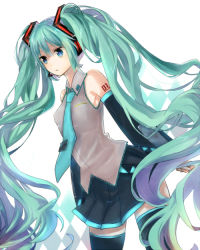 Rule 34 | 1girl, bad id, bad pixiv id, blue eyes, detached sleeves, green hair, hatsune miku, headset, long hair, necktie, skirt, solo, thighhighs, twintails, very long hair, vocaloid, watase (abe)