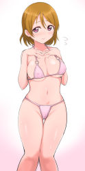 Rule 34 | absurdres, blush, highres, koizumi hanayo, love live!, love live! school idol project, nervous, nervous smile, simple background, smile, swimsuit, wet, wewe