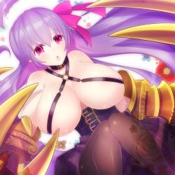 Rule 34 | 10s, 1girl, bdsm, bondage, bound, breasts, claws, fate/extra, fate/extra ccc, fate (series), hair ribbon, huge breasts, long hair, noise2046, pantyhose, passionlip (fate), purple eyes, purple hair, ribbon, solo, very long hair