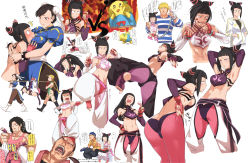 Rule 34 | 3girls, 4boys, absurdres, aiba-tsukiko, alternate hairstyle, armpits, arms up, ass, between breasts, blood, blood stain, blood on clothes, blush, grabbing another&#039;s breast, breasts, cammy white, capcom, chun-li, cody travers, controller, cropped legs, drill hair, dudou, feet, foot on head, grabbing, hair down, halterneck, halterneck, han juri, hibiki dan, highres, hug, hugo andore, joystick, large breasts, midriff, multiple boys, multiple girls, navel, open mouth, pantyhose, pelvic curtain, ponytail, stepped on, stepping, street fighter, street fighter iv (series), translation request, twin drills, underboob, yun lee