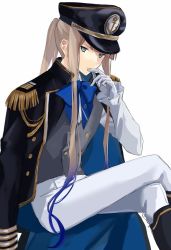 Rule 34 | 1boy, artist request, boots, crossed legs, fate/grand order, fate (series), gloves, hat, hatuki 82, highres, long hair, long sleeves, military, military hat, military uniform, nemo (fate), noah (fate), ribbon, sitting, uniform, vest