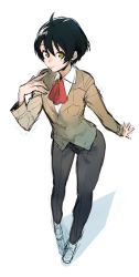 Rule 34 | 10s, 1boy, ahoge, androgynous, artist request, bad id, bad pixiv id, black hair, from above, full body, hand on own face, kobayashi yoshio, looking at viewer, male focus, ranpo kitan, school uniform, short hair, solo, trap, yellow eyes, yzh chan
