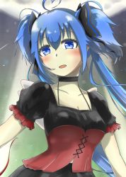 Rule 34 | 1/6 -out of the gravity- (vocaloid), 1girl, absurdly long hair, aqua eyes, aqua hair, artist name, artist request, black bow, black choker, black dress, black skirt, blue eyes, blue hair, blush, bow, breasts, choker, cleavage, collarbone, dress, female focus, frilled dress, frills, hair bow, hatsune miku, highres, long hair, medium breasts, parted lips, puffy short sleeves, puffy sleeves, short sleeves, skirt, smile, solo, twintails, very long hair, vocaloid, white wings, wings