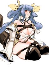 Rule 34 | 1girl, bare shoulders, belt, black thighhighs, blue hair, breasts, cleavage, cleavage cutout, clothing cutout, detached collar, detached sleeves, dizzy (guilty gear), guilty gear, guilty gear xrd, hair ribbon, highres, large breasts, long hair, mature female, midriff, monster girl, navel, plump, red eyes, ribbon, sketch, skindentation, solo, stomach, tail, tapioka tm, thick thighs, thigh strap, thighhighs, thighs, twintails, yellow ribbon