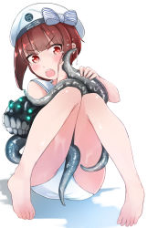 Rule 34 | 10s, 1girl, barefoot, bikini, blush, breasts, comah, feet, groin, hat, kantai collection, navel, red eyes, red hair, small breasts, swimsuit, tears, tentacles, z3 max schultz (kancolle)