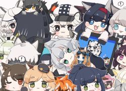 Rule 34 | !, 1other, 4boys, 6+girls, :3, :d, aak (arknights), ambiguous gender, animal ear fluff, animal ears, animal hands, animal nose, annotated, arknights, black cape, black footwear, black gloves, black hair, black headwear, black jacket, black shirt, blaze (arknights), blonde hair, blue eyes, boots, braid, broca (arknights), brown background, brown hair, cabbie hat, cameo, cape, cat ears, chibi, chibi on head, cliffheart (arknights), closed mouth, colored eyelashes, commentary, computer, cup, doctor (arknights), english commentary, english text, error message, fang, flower, folinic (arknights), fur-trimmed cape, fur trim, gloves, green eyes, green hair, grey eyes, grey gloves, grey hair, hair flower, hair ornament, hairband, hat, haze (arknights), hood, hood up, hooded jacket, indra (arknights), iris (arknights), jacket, jessica (arknights), kal&#039;tsit (arknights), laptop, leopard ears, long hair, lying, melantha (arknights), mini person, minigirl, mint (arknights), mountain (arknights), mousse (arknights), mug, multicolored hair, multiple boys, multiple girls, nightmare (arknights), on head, on side, one eye closed, open clothes, open jacket, open mouth, orange hair, out of frame, parted lips, paw gloves, phantom (arknights), ponytail, pramanix (arknights), purple eyes, purple hair, red hair, red hairband, rosmontis (arknights), schwarz (arknights), shirt, shoe soles, silverash (arknights), simple background, skyfire (arknights), smile, someyaya, spoken exclamation mark, streaked hair, sweat, swire (arknights), thick eyebrows, too many, very long hair, waai fu (arknights), white eyes, white hair, white headwear, white jacket, white shirt, witch hat, yellow eyes