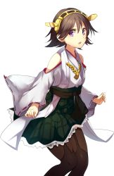 Rule 34 | 10s, 1girl, ashiwara yuu, bare shoulders, black thighhighs, blush, boots, brown hair, detached sleeves, frilled skirt, frills, hairband, headgear, hiei (kancolle), highres, japanese clothes, kantai collection, no legwear, nontraditional miko, open mouth, personification, plaid, plaid skirt, purple eyes, ribbon-trimmed sleeves, ribbon trim, short hair, skirt, thigh boots, thighhighs