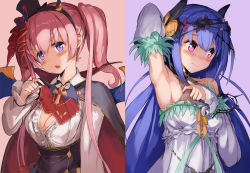 Rule 34 | 2girls, asalilysuke, blue eyes, blush, breasts, halloween, halloween costume, highres, large breasts, multiple girls, pink hair, princess connect!, rei (princess connect!), small breasts, tagme, tsumugi (princess connect!)