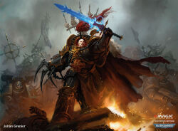 6+boys abbadon_the_despoiler adeptus_astartes armor armored_boots artist_name axe banner battle battle_standard black_armor black_legion bolter boots breastplate chaos_(warhammer) chaos_space_marine chaos_undivided_(symbol) cloak cloud cloudy_sky club club_(weapon) copyright_name corpse demon_horns drach&#039;nyen eyes_of_horus_(warhammer_40k) fake_horns fire full_armor full_body glowing glowing_sword glowing_weapon greaves helmet highres holding holding_axe holding_bolter holding_club holding_sword holding_weapon horned_helmet horns johan_grenier lightning lightning_claw logo magic:_the_gathering male_focus multiple_boys official_art ornate_armor pauldrons pelt pelvic_curtain red_cloak red_hair shoulder_armor skull_ornament sky spiked_armor spiked_club sword terminator_armor torn_cloak torn_clothes tube vambraces war_banner warhammer_40k weapon