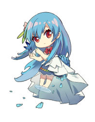Rule 34 | 1girl, blue butterfly, blue flower, blue hair, blue skirt, bow, bug, butterfly, chibi, closed mouth, commentary request, flower, full body, hinanawi tenshi, insect, leaf, long hair, looking at viewer, no headwear, petals, rainbow, red bow, red eyes, shirt, simple background, skirt, solo, touhou, white background, white shirt, yayin (yayin233)