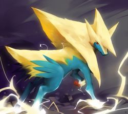 Rule 34 | 10s, claws, creature, creatures (company), electricity, epic, game freak, gen 3 pokemon, manectric, mega pokemon, nintendo, no humans, pokemon, pokemon (creature), pokemon xy, red eyes, solo, vu06